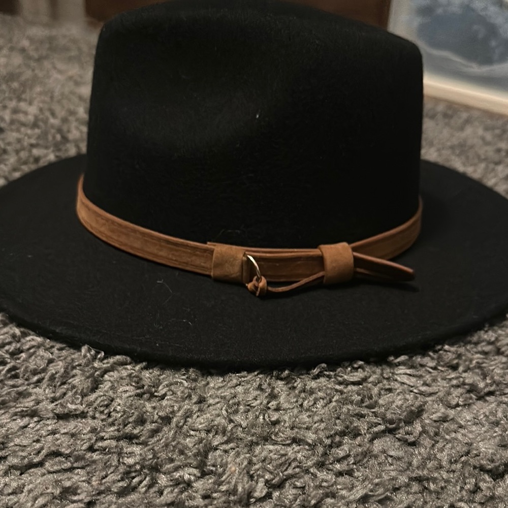 Black Fedora Hat with Brown Band